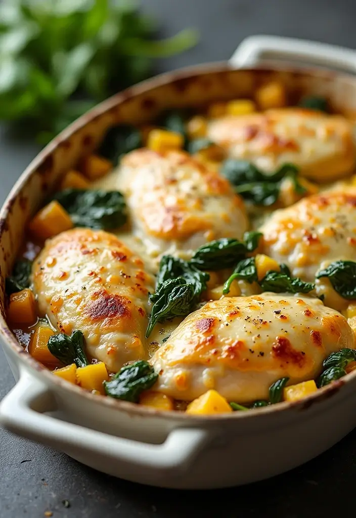 30 Chicken and Squash Recipes That Are Seasonal & Delicious - 17. Chicken Squash and Spinach Bake