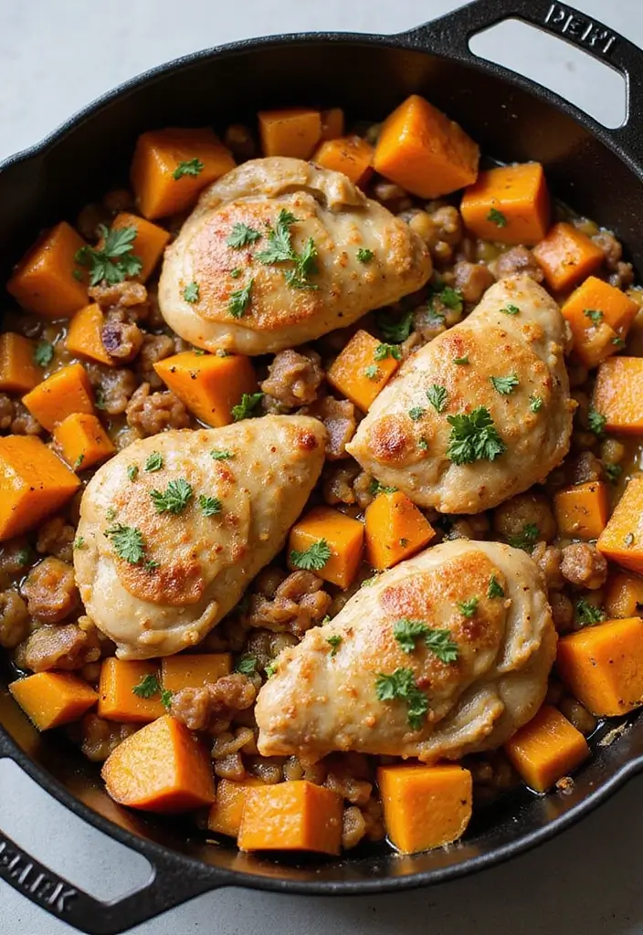 30 Chicken and Squash Recipes That Are Seasonal & Delicious - 30. Sweet Potato and Chicken Hash with Squash