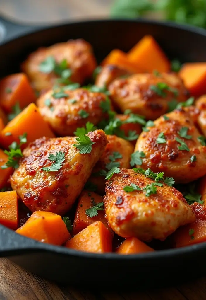 30 Chicken and Squash Recipes That Are Seasonal & Delicious - 6. Spicy Chicken and Sweet Potato Skillet