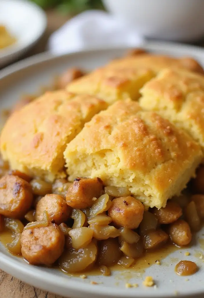 30 French Onion Chicken Noodle Casserole Recipes That Are Cozy & Flavorful - 20. French Onion Chicken Casserole with Cornbread Topping