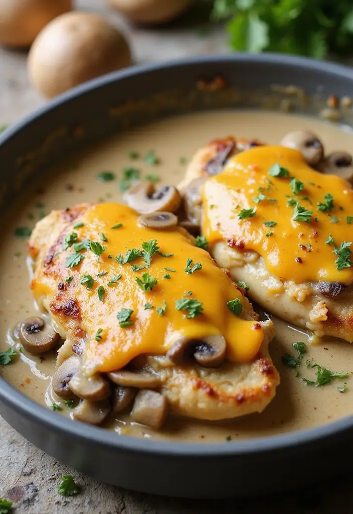 30 French Onion Chicken Noodle Casserole Recipes That Are Cozy & Flavorful - 3. Creamy Mushroom French Onion Chicken Casserole