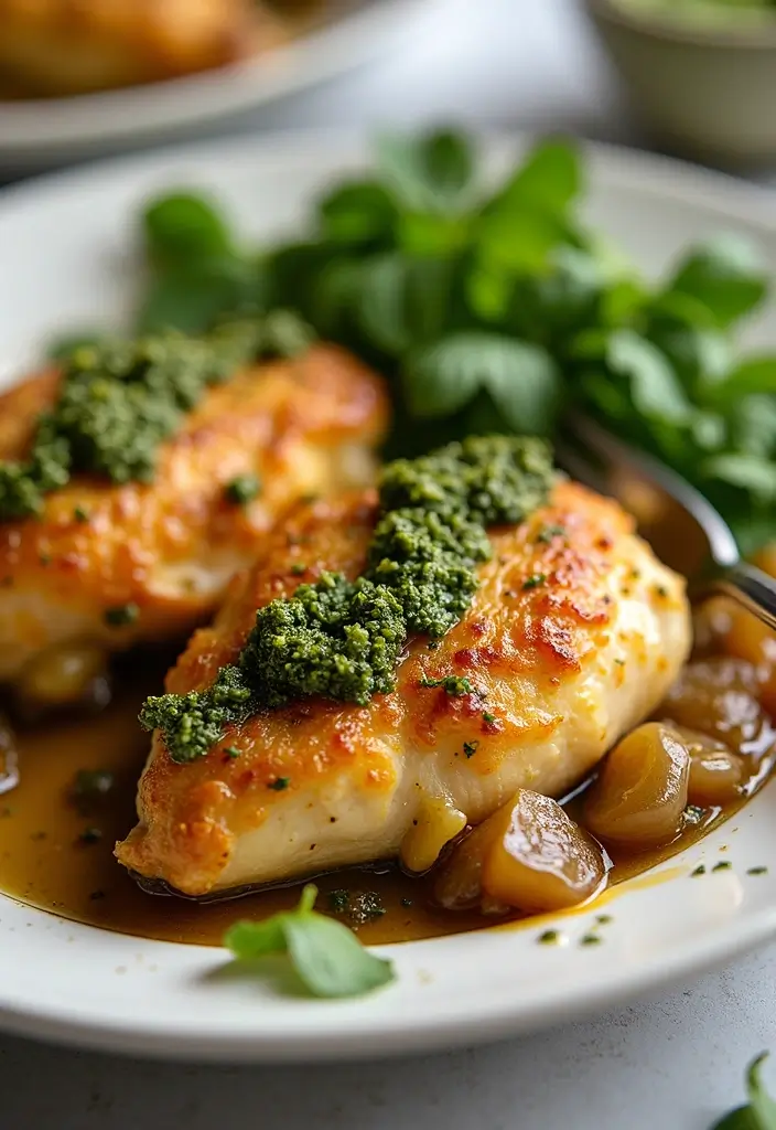 30 French Onion Chicken Noodle Casserole Recipes That Are Cozy & Flavorful - 30. Savory French Onion Chicken Casserole with Pesto