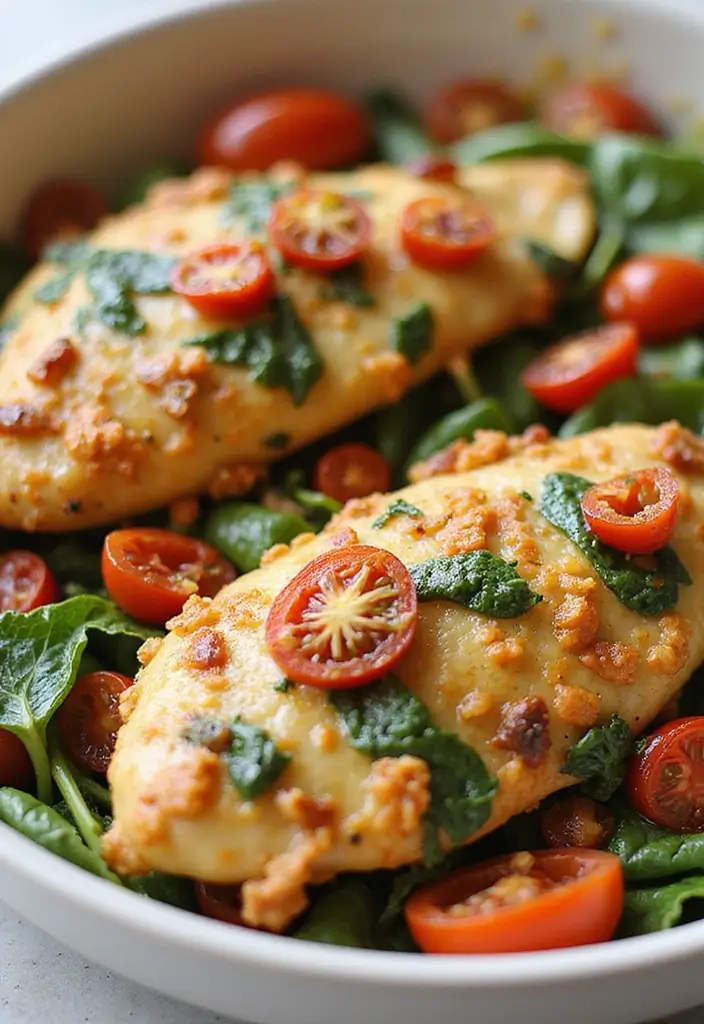 30 Healthy Chicken Casserole Recipes That Are Comfort Without Guilt - 21. Sun-Dried Tomato and Spinach Chicken Casserole