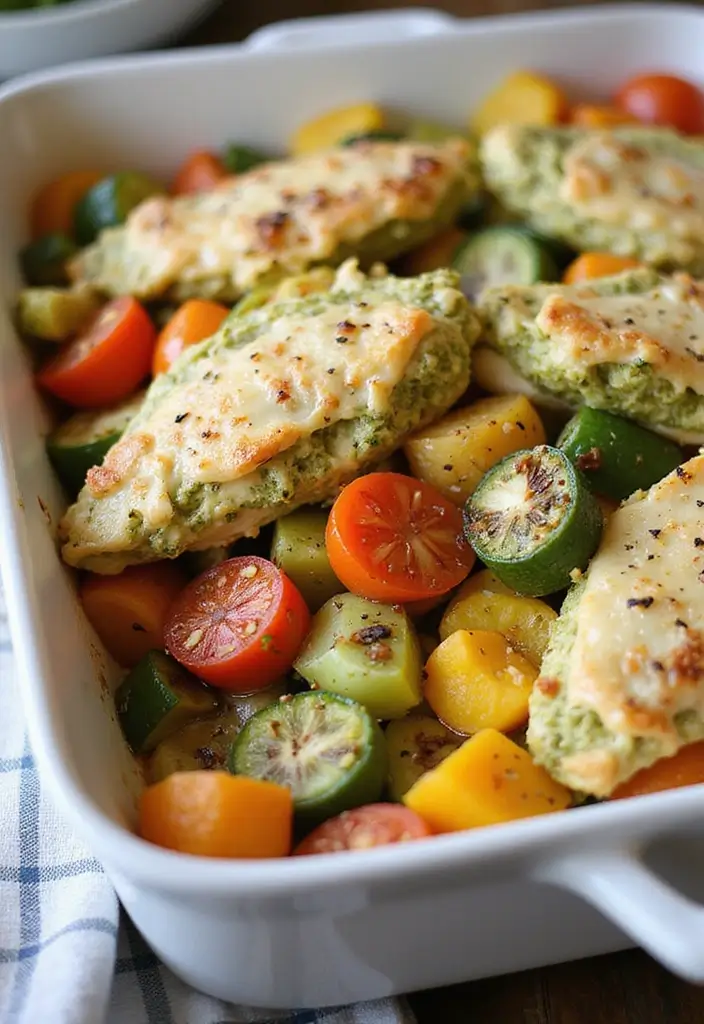 30 Healthy Chicken Casserole Recipes That Are Comfort Without Guilt - 5. Pesto Chicken and Vegetable Bake