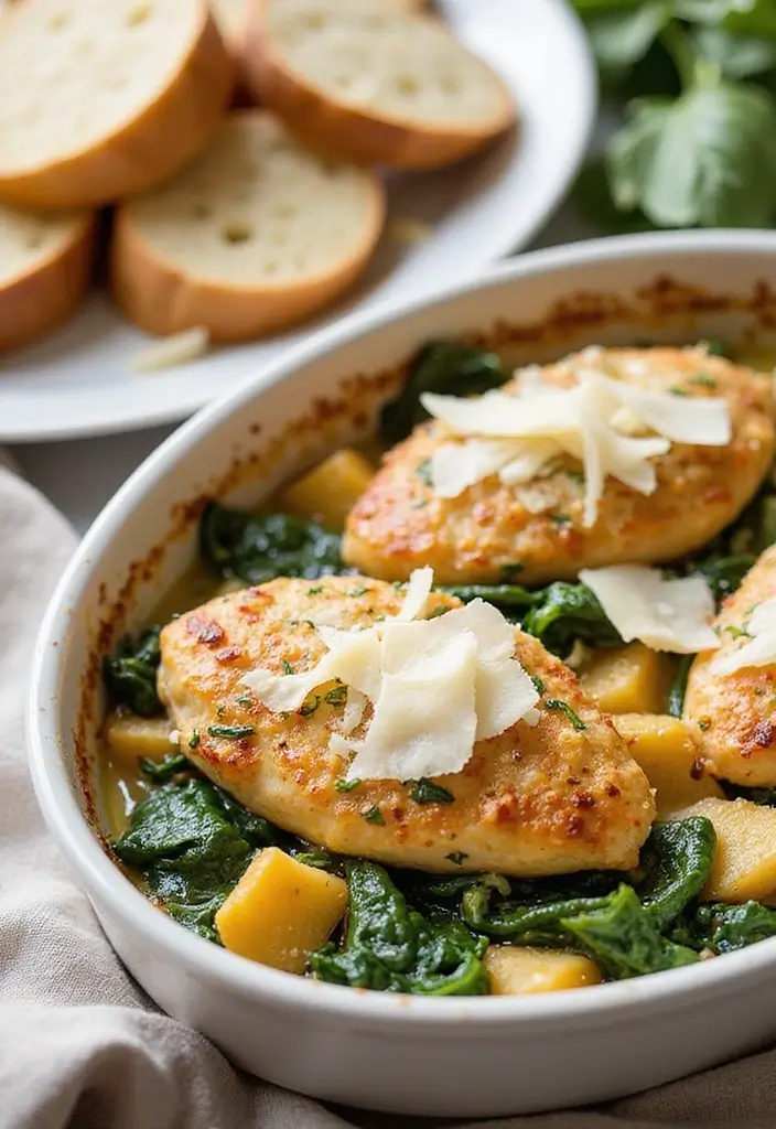 30 Healthy Chicken Casserole Recipes That Are Comfort Without Guilt - 6. Garlic Parmesan Chicken and Spinach Casserole