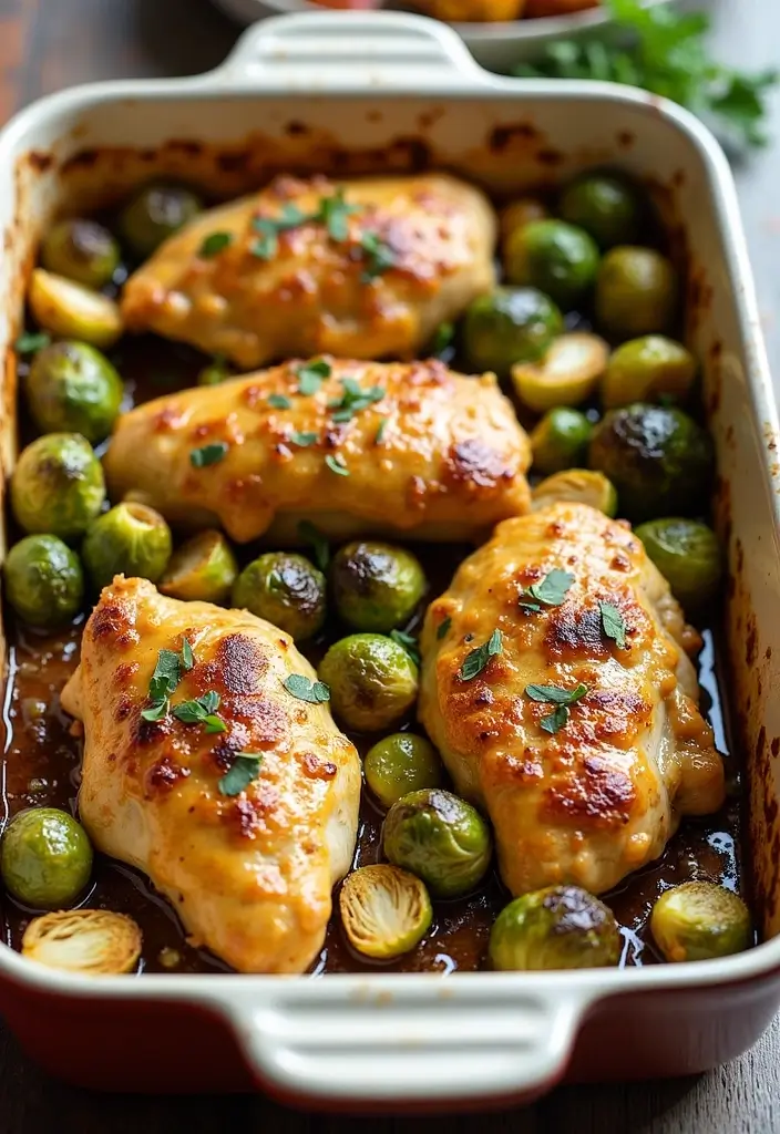 30 Honey Mustard Chicken Thighs Recipes That Are Golden & Juicy - 10. Honey Mustard Chicken Thighs with Roasted Brussels Sprouts