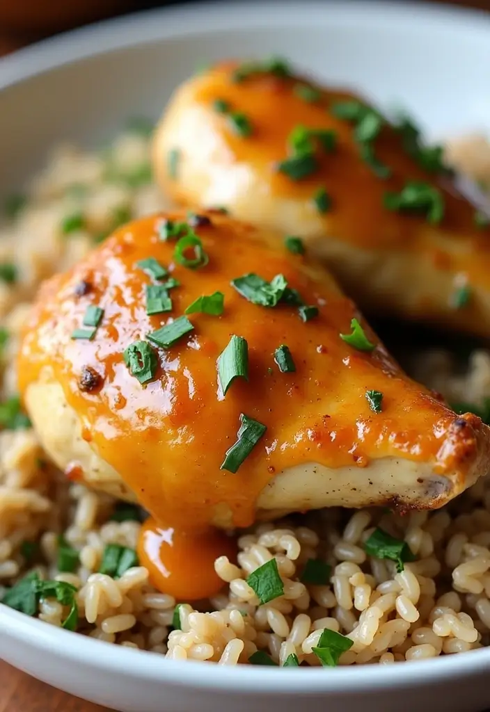 30 Honey Mustard Chicken Thighs Recipes That Are Golden & Juicy - 12. Honey Mustard Chicken Thighs with Brown Rice