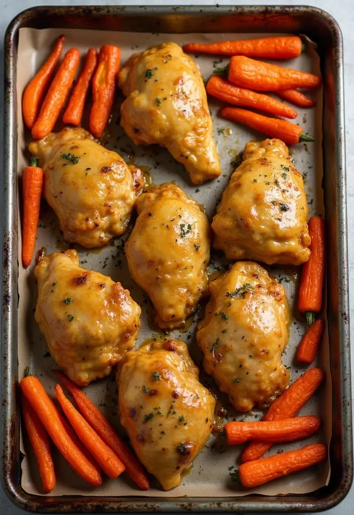 30 Honey Mustard Chicken Thighs Recipes That Are Golden & Juicy - 16. Honey Mustard Chicken Thighs with Roasted Carrots