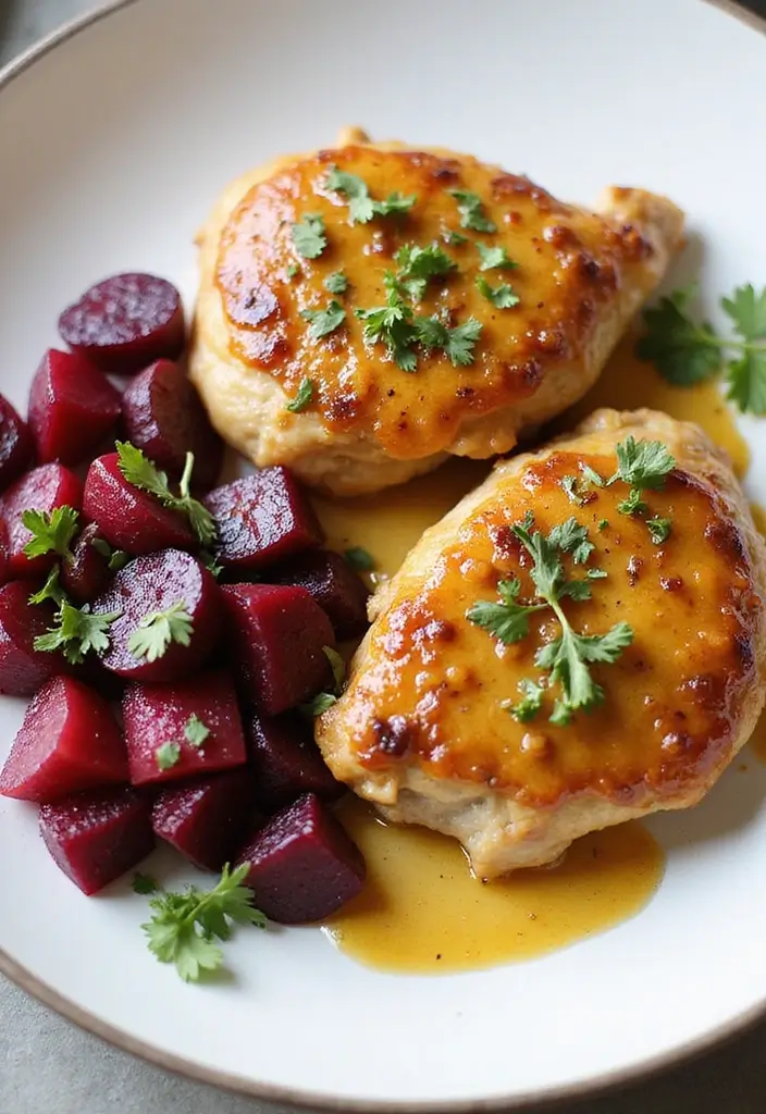 30 Honey Mustard Chicken Thighs Recipes That Are Golden & Juicy - 24. Honey Mustard Chicken Thighs with Beet Salad
