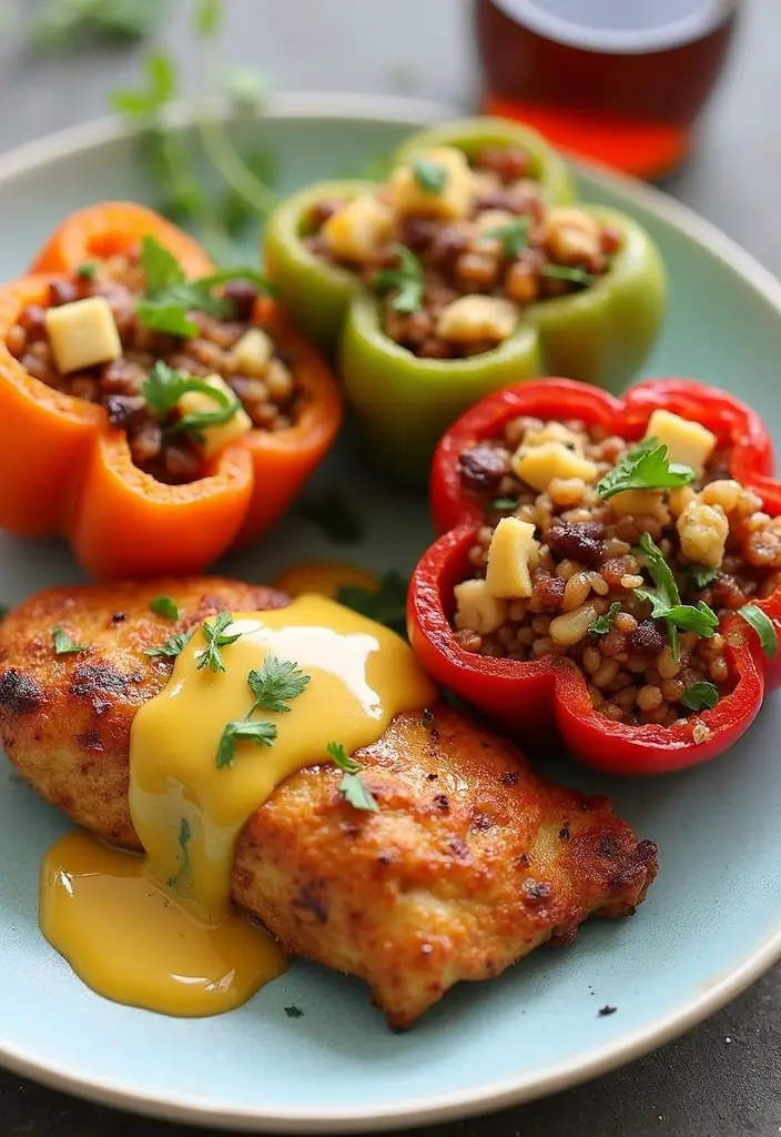 30 Honey Mustard Chicken Thighs Recipes That Are Golden & Juicy - 26. Honey Mustard Chicken Thighs with Stuffed Peppers