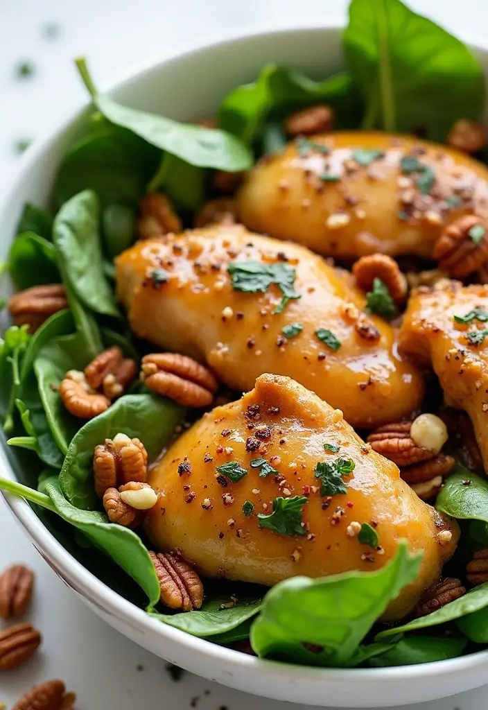 30 Honey Mustard Chicken Thighs Recipes That Are Golden & Juicy - 8. Honey Mustard Chicken Thighs with Spinach Salad