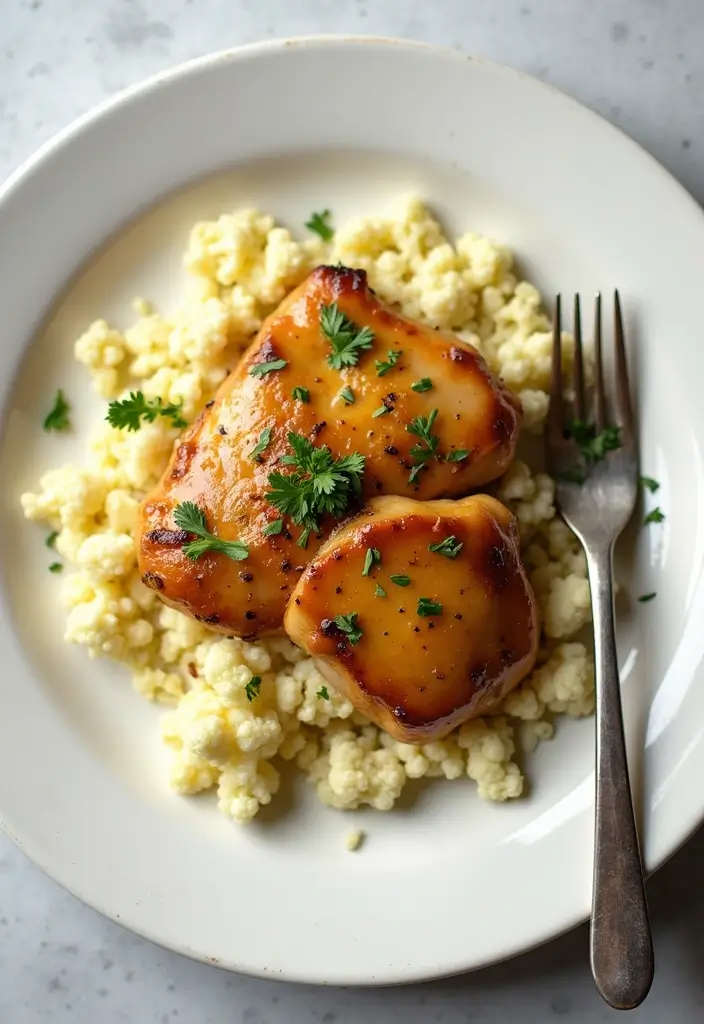 30 Honey Mustard Chicken Thighs Recipes That Are Golden & Juicy - 9. Honey Mustard Chicken Thighs with Cauliflower Rice