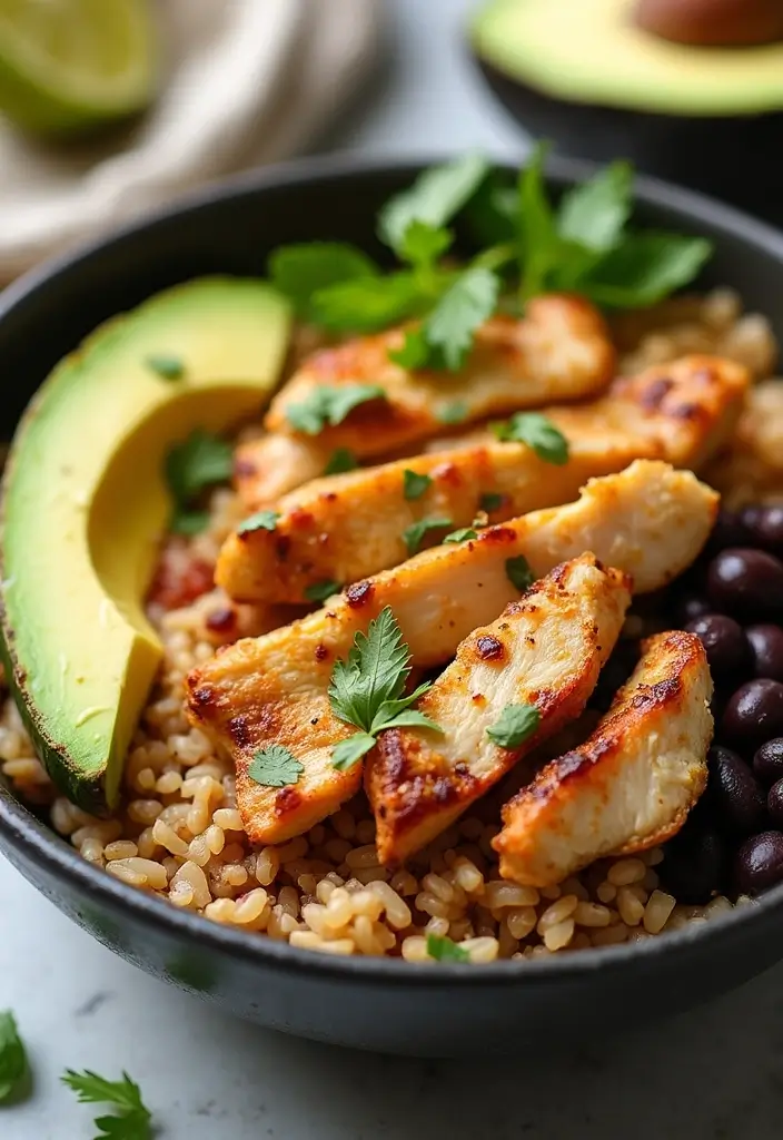30 Mexican Food Recipes Chicken Lovers Will Devour - 12. Chicken and Avocado Burrito Bowl