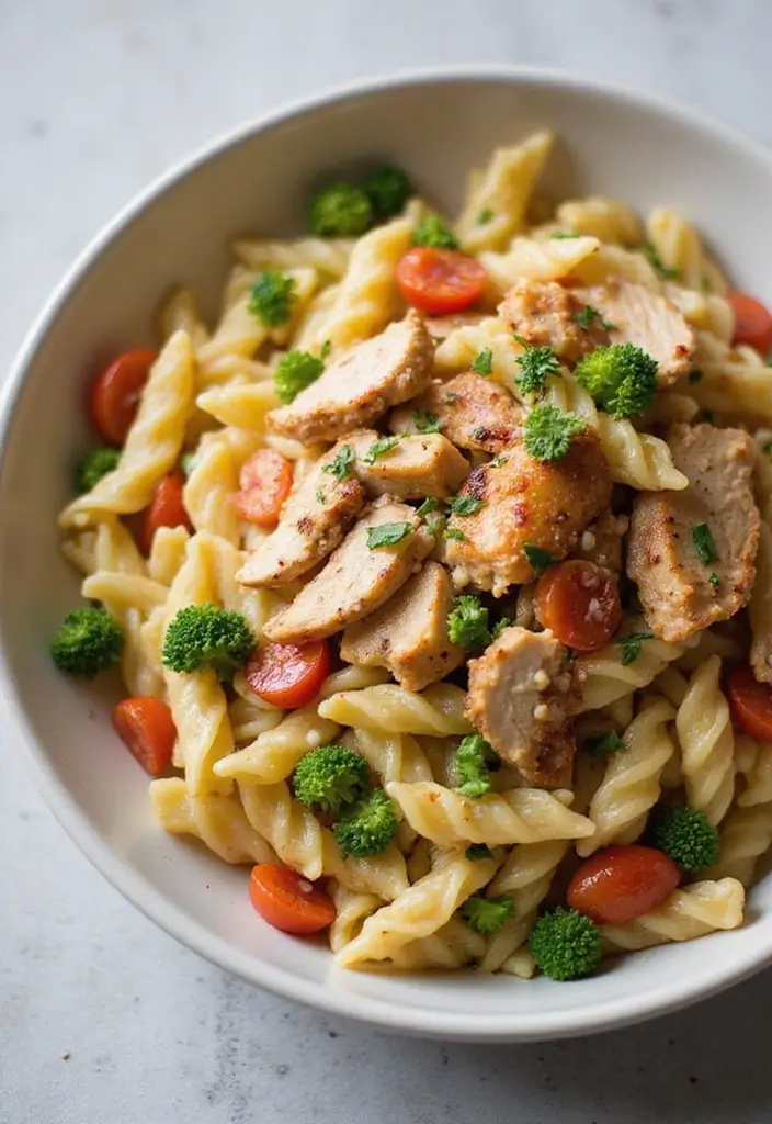 30 Rotisserie Chicken Pasta Recipes That Are Easy & Cheesy - 17. Rotisserie Chicken and Vegetable Pasta