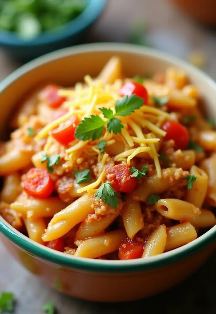 30 Rotisserie Chicken Pasta Recipes That Are Easy & Cheesy - 20. Cheesy Taco Pasta