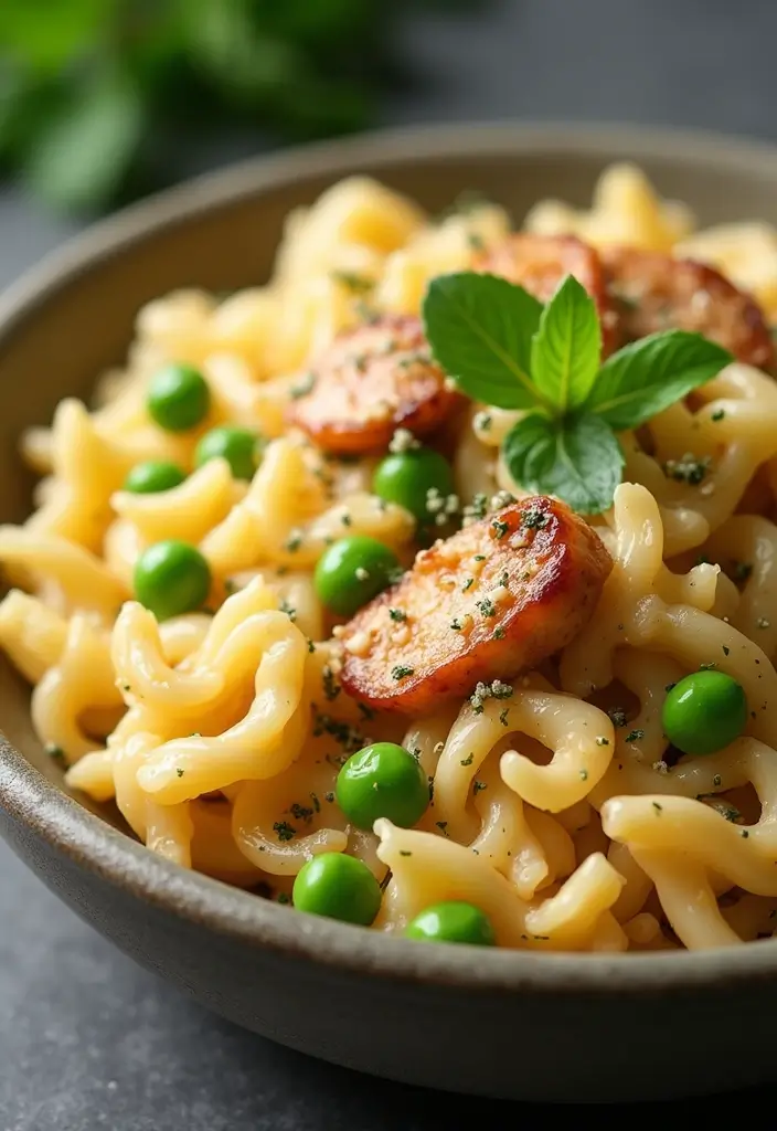 30 Rotisserie Chicken Pasta Recipes That Are Easy & Cheesy - 24. Chicken Sauté with Pasta and Peas