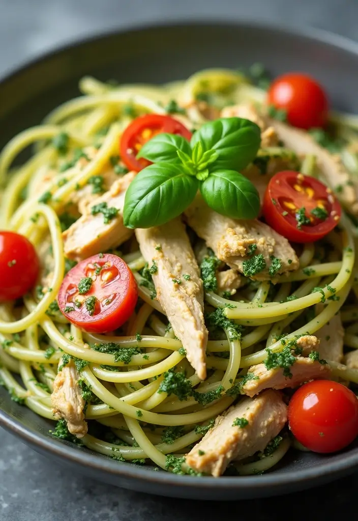 30 Rotisserie Chicken Pasta Recipes That Are Easy & Cheesy - 3. Creamy Pesto Chicken Pasta