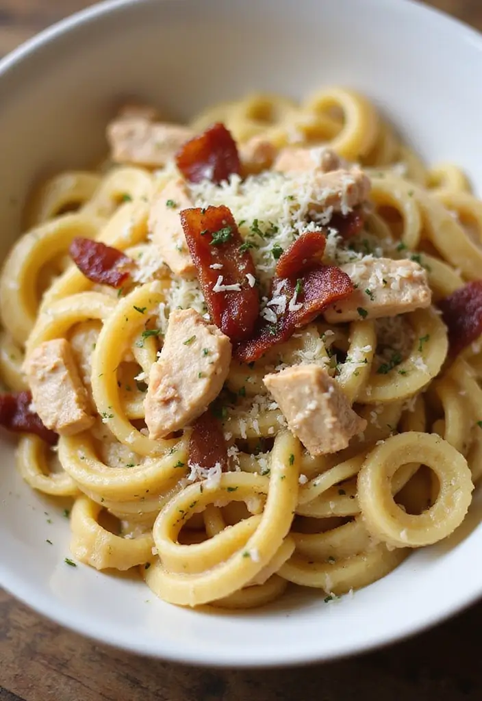 30 Rotisserie Chicken Pasta Recipes That Are Easy & Cheesy - 30. Cheesy Chicken and Bacon Pasta