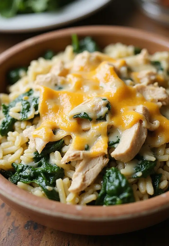 30 Rotisserie Chicken Pasta Recipes That Are Easy & Cheesy - 7. Chicken and Spinach Cheesy Orzo
