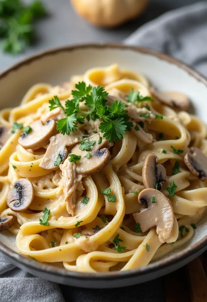 30 Rotisserie Chicken Pasta Recipes That Are Easy & Cheesy - 9. Creamy Mushroom Chicken Pasta