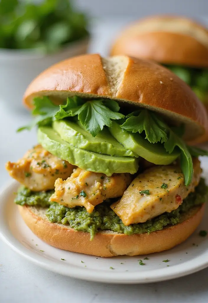30 Rotisserie Chicken Sandwich Recipes That Are Fresh & Filling - 4. Pesto Chicken Avocado Sandwich