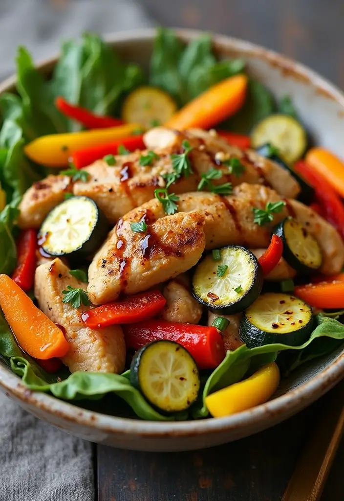 30 Salad Recipes with Chicken That Are Fresh & Filling - 19. Chicken and Roasted Vegetable Salad